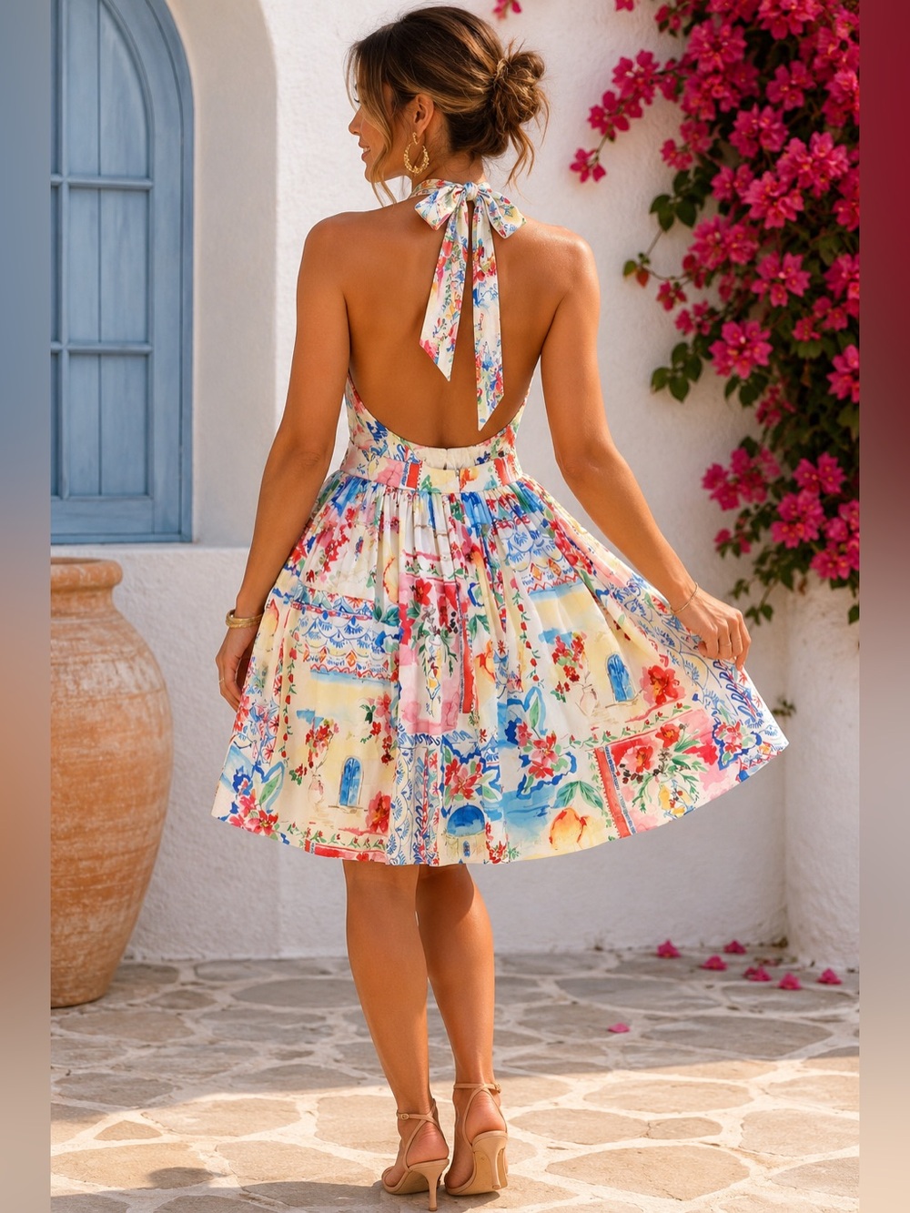 Showpo Multicolor Vacation Print Halter Mini Dress 6 - Picture 6 of 9